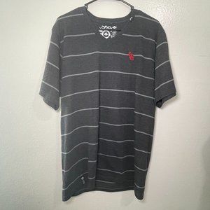 LRG Brand T-Shirt V-Neck Striped Shirt, Charcoal Grey - L